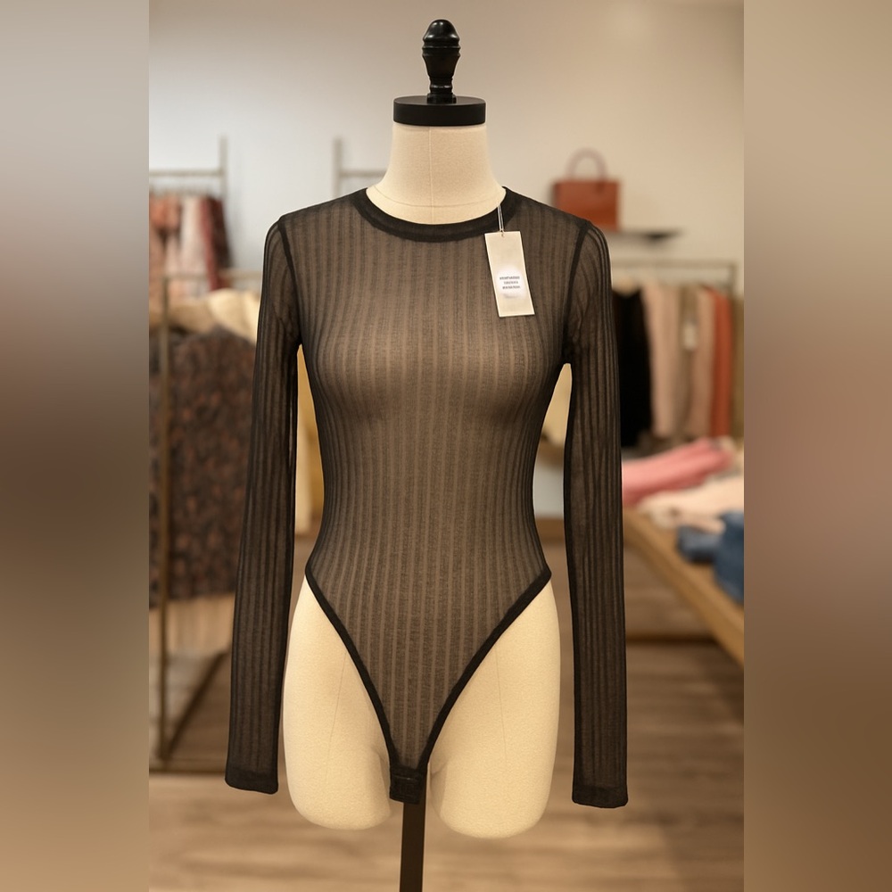 Elegant Black Sheer Long Sleeve Bodysuit